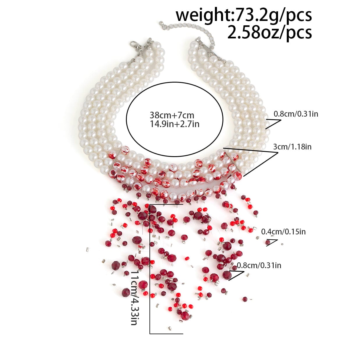 Halloween Chunky Crystal Tassel Dripping Blood Pearl Chain Choker Necklace - ArtGalleryZen