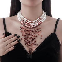 Thumbnail for Halloween Chunky Crystal Tassel Dripping Blood Pearl Chain Choker Necklace - ArtGalleryZen
