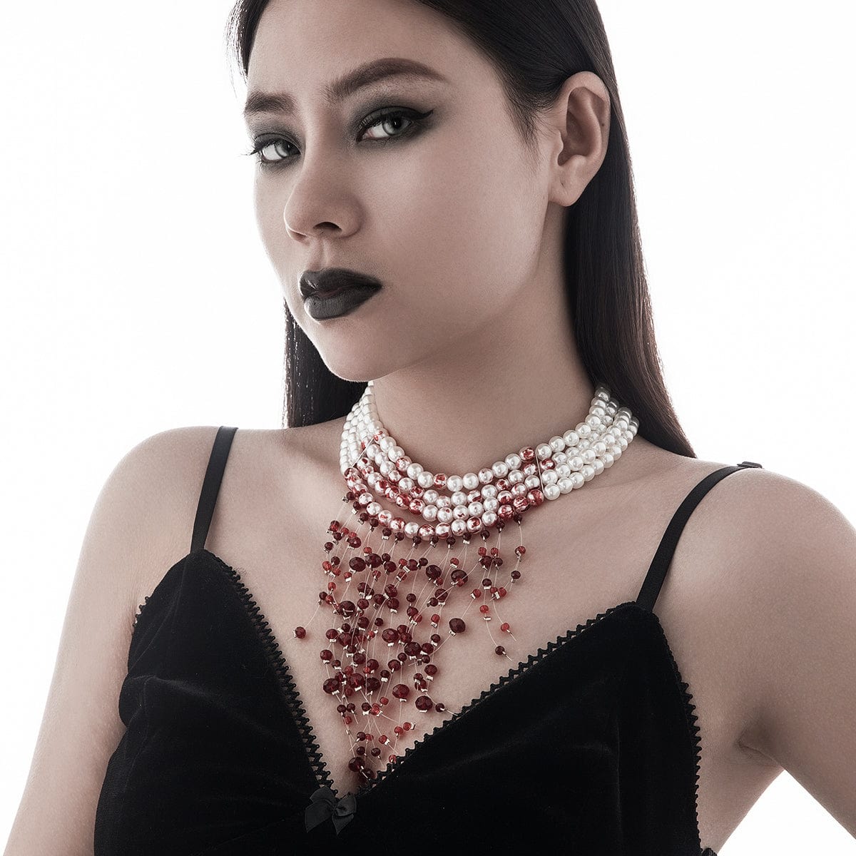 Halloween Chunky Crystal Tassel Dripping Blood Pearl Chain Choker Necklace - ArtGalleryZen