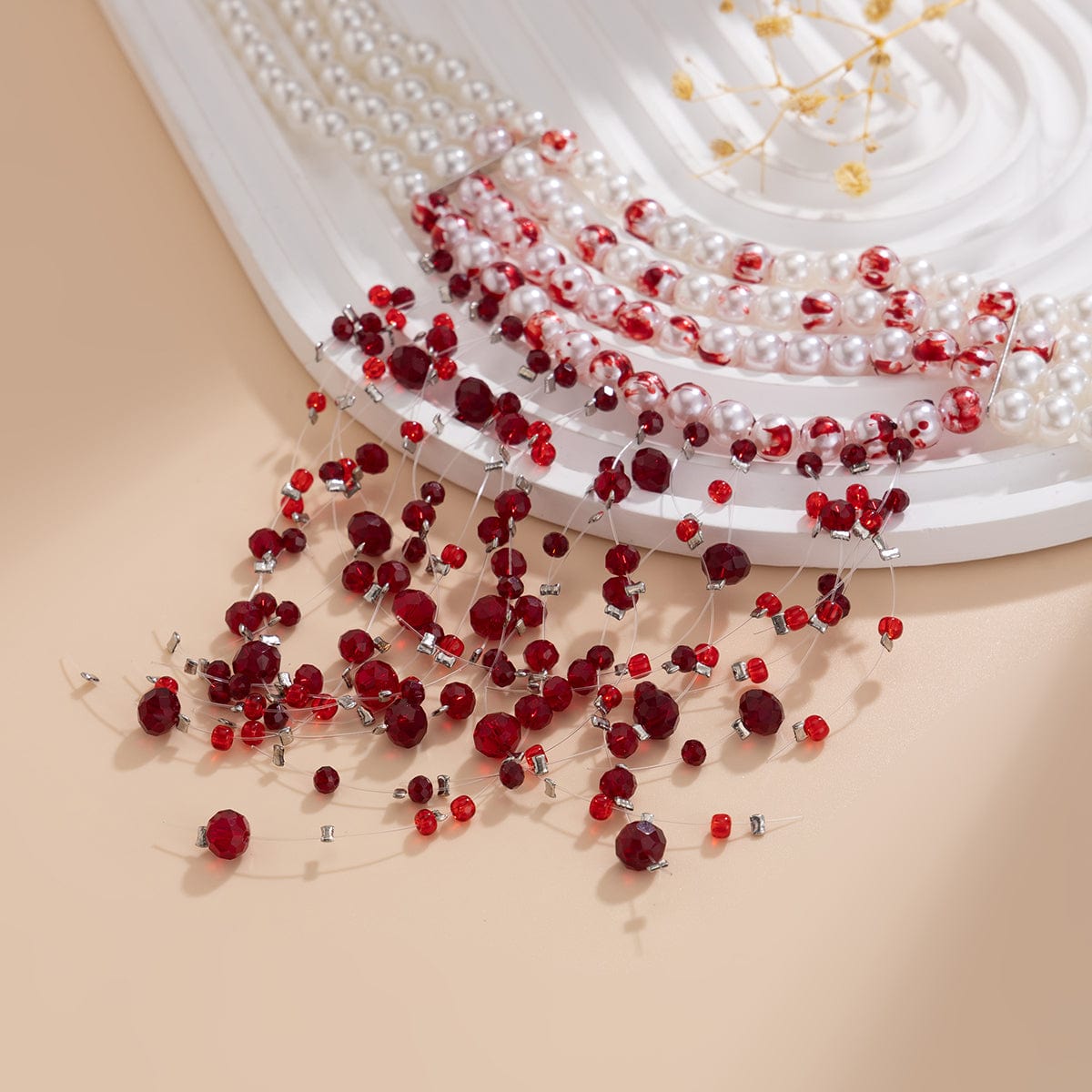 Halloween Chunky Crystal Tassel Dripping Blood Pearl Chain Choker Necklace - ArtGalleryZen