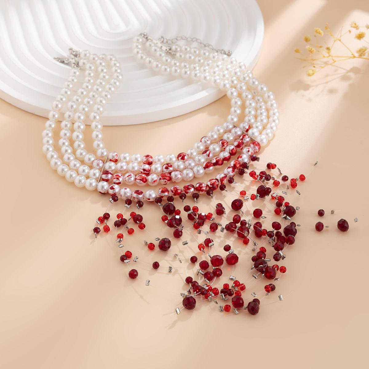 Halloween Chunky Crystal Tassel Dripping Blood Pearl Chain Choker Necklace - ArtGalleryZen