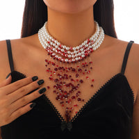 Thumbnail for Halloween Chunky Crystal Tassel Dripping Blood Pearl Chain Choker Necklace - ArtGalleryZen
