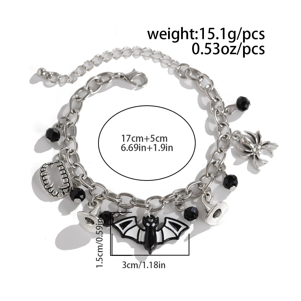 Halloween Crystal Tassel Bat Spider Fangs Pendant Bracelet - ArtGalleryZen