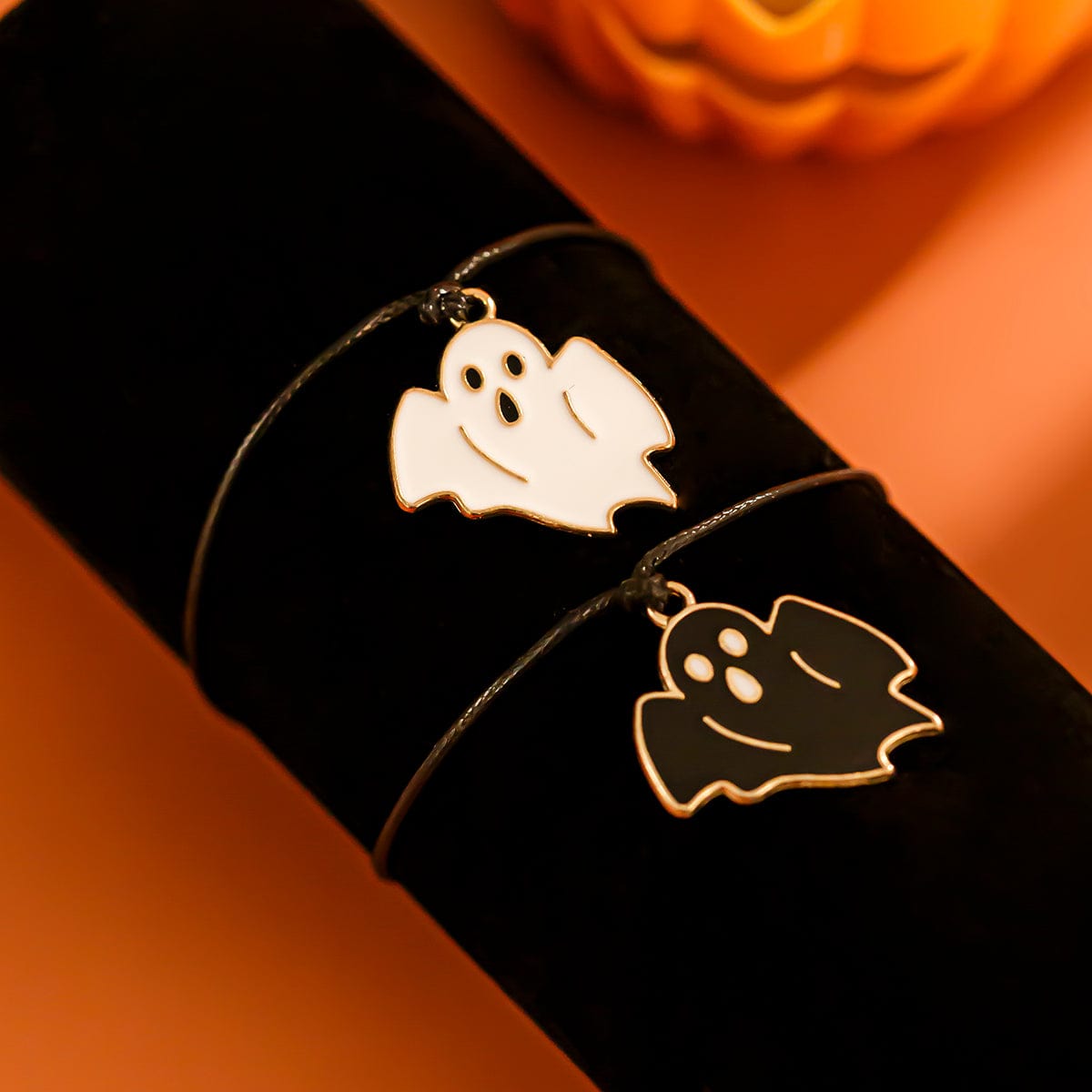 Halloween Cute Ghost Pendant Wax Cord Bracelet Set - ArtGalleryZen