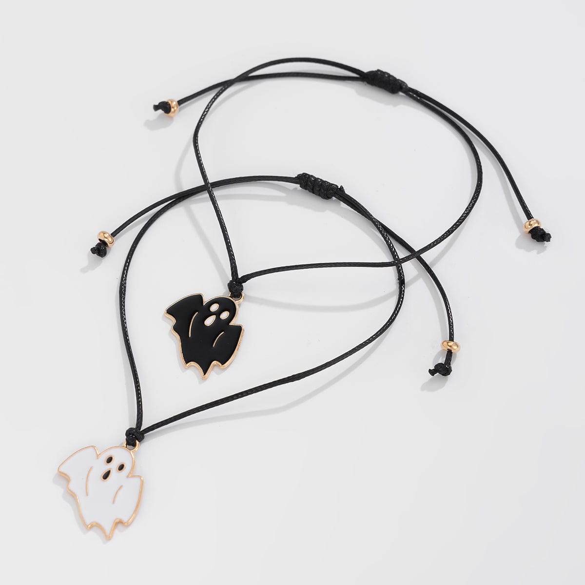 Halloween Cute Ghost Pendant Wax Cord Bracelet Set - ArtGalleryZen