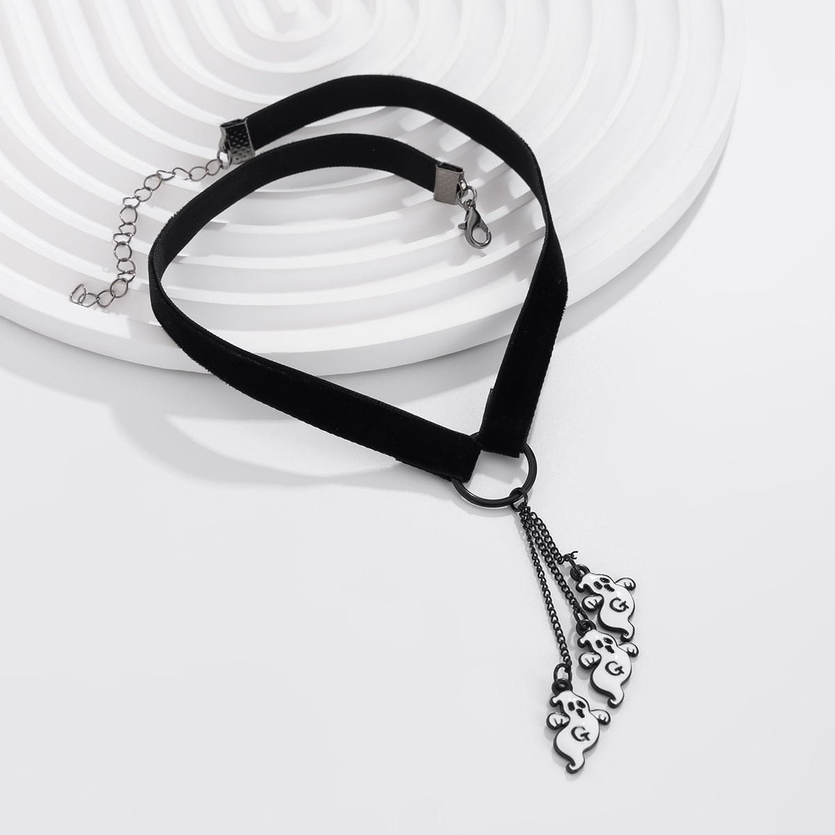 Halloween Ghost Pendant Velvet Necklace - ArtGalleryZen