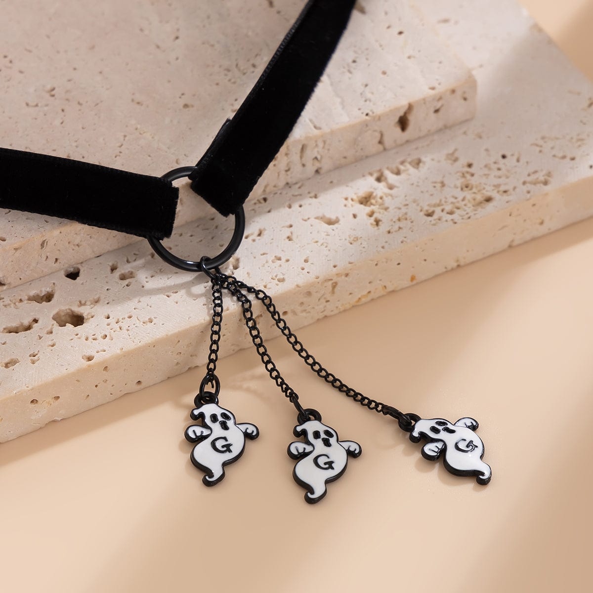 Halloween Ghost Pendant Velvet Necklace - ArtGalleryZen