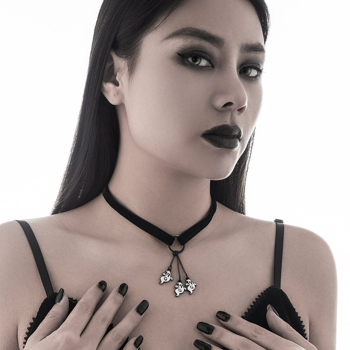 Halloween Ghost Pendant Velvet Necklace - ArtGalleryZen