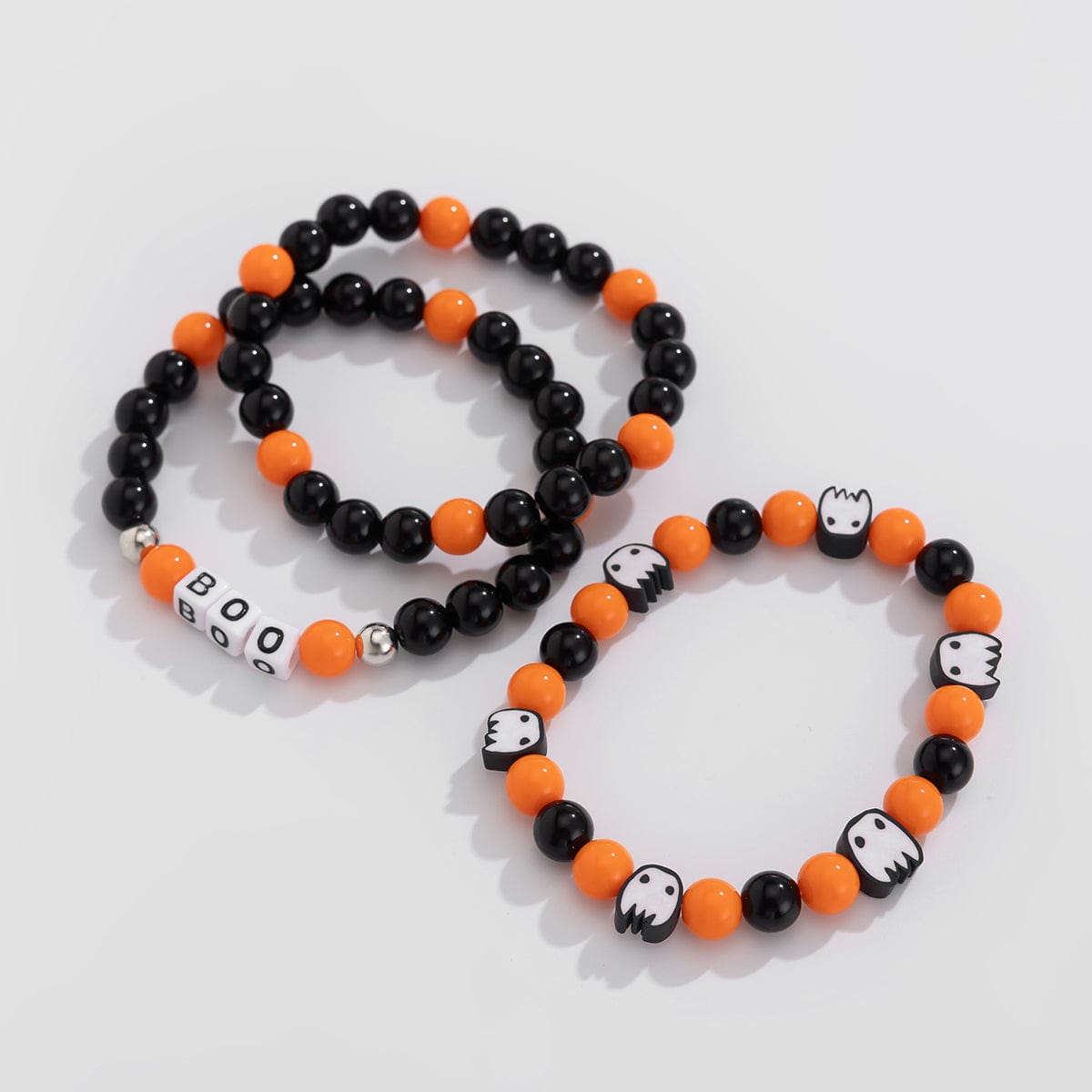 Halloween Theme Ghost Letter Charm Crystal Beaded Bracelet Set - ArtGalleryZen
