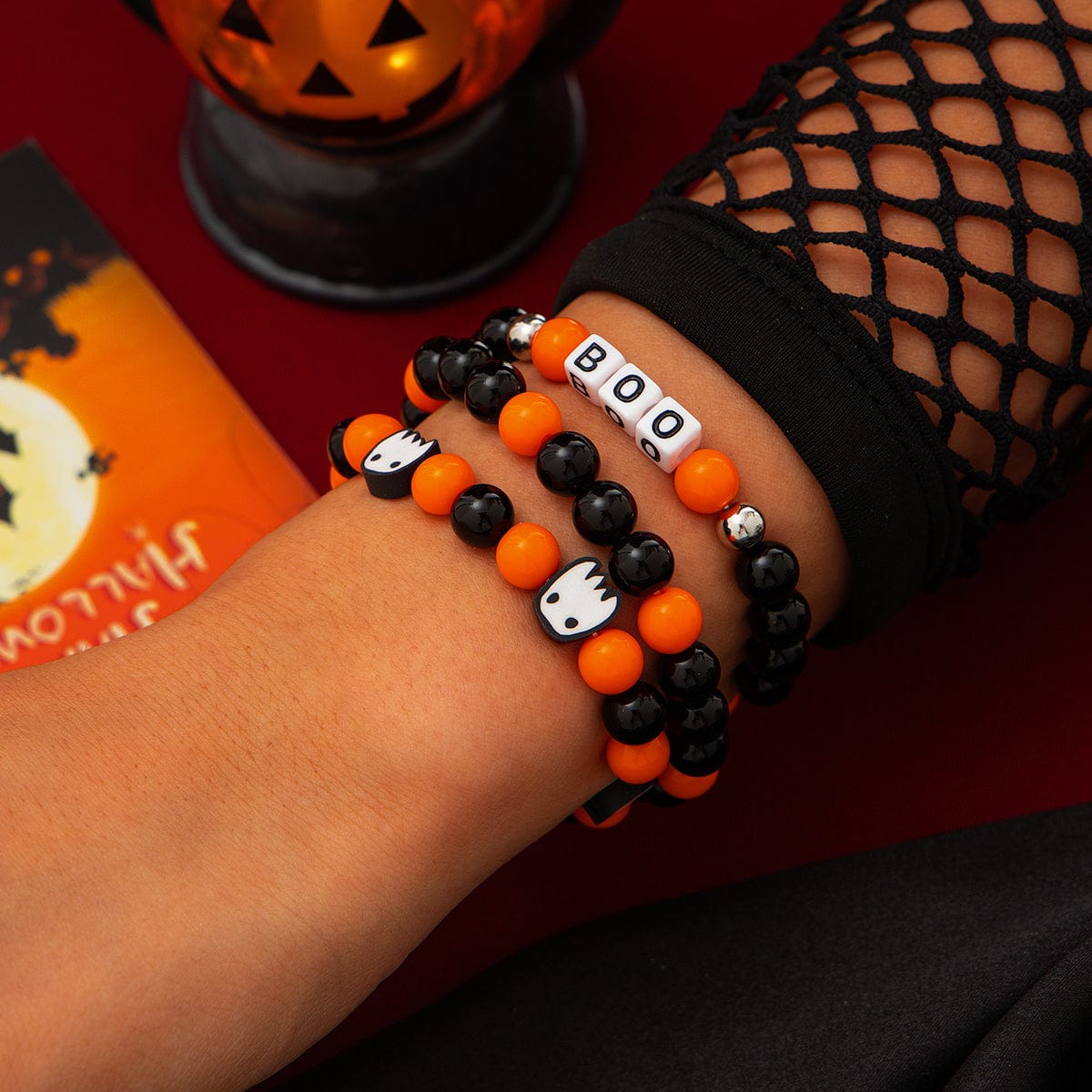 Halloween Theme Ghost Letter Charm Crystal Beaded Bracelet Set - ArtGalleryZen