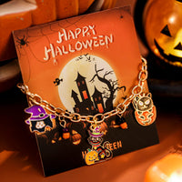 Thumbnail for Halloween Toggle Clasp Witch Kitten Pumpkin Charm Bracelet - ArtGalleryZen