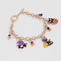 Thumbnail for Halloween Toggle Clasp Witch Kitten Pumpkin Charm Bracelet - ArtGalleryZen