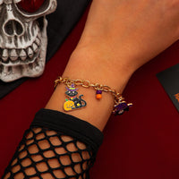 Thumbnail for Halloween Toggle Clasp Witch Kitten Pumpkin Charm Bracelet - ArtGalleryZen