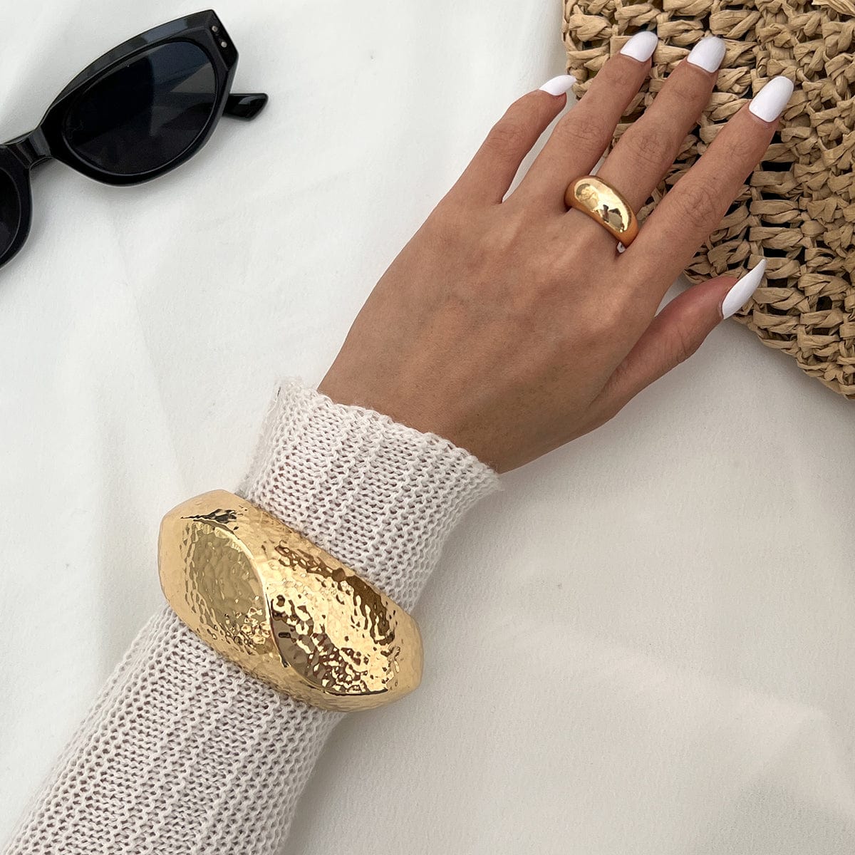 Hammered Gold Silver Plated Irregular Wide Cuff Bangle Bracelet - ArtGalleryZen