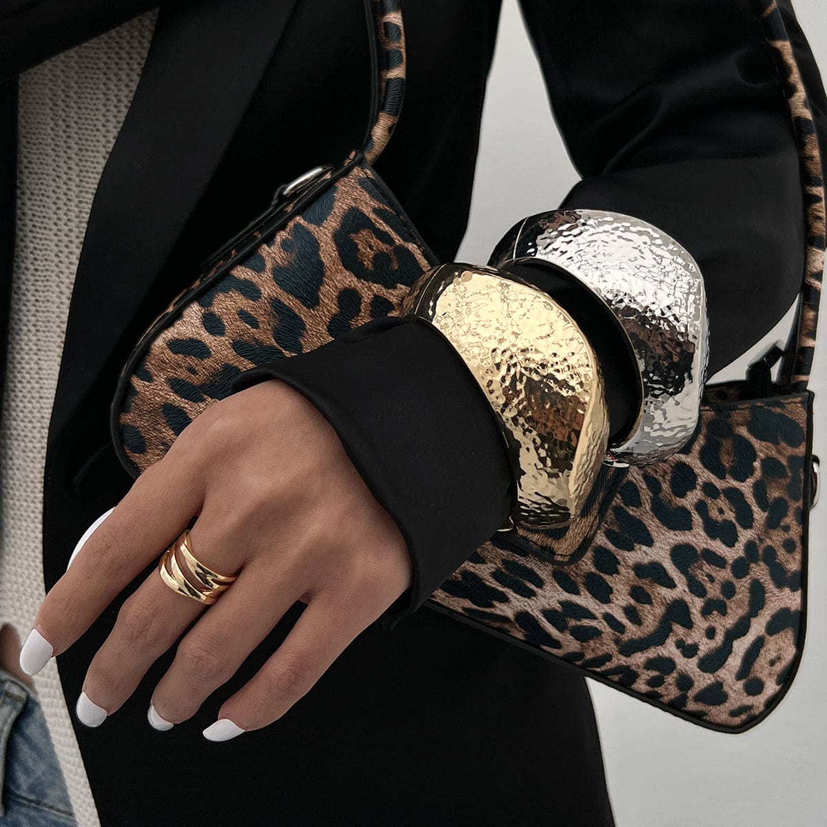 Hammered Gold Silver Plated Irregular Wide Cuff Bangle Bracelet - ArtGalleryZen