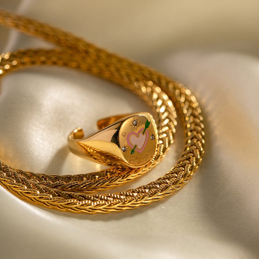Hand Painted 24K Gold Filled Stainless Steel Arrow Heart Necklace Ring Set - ArtGalleryZen