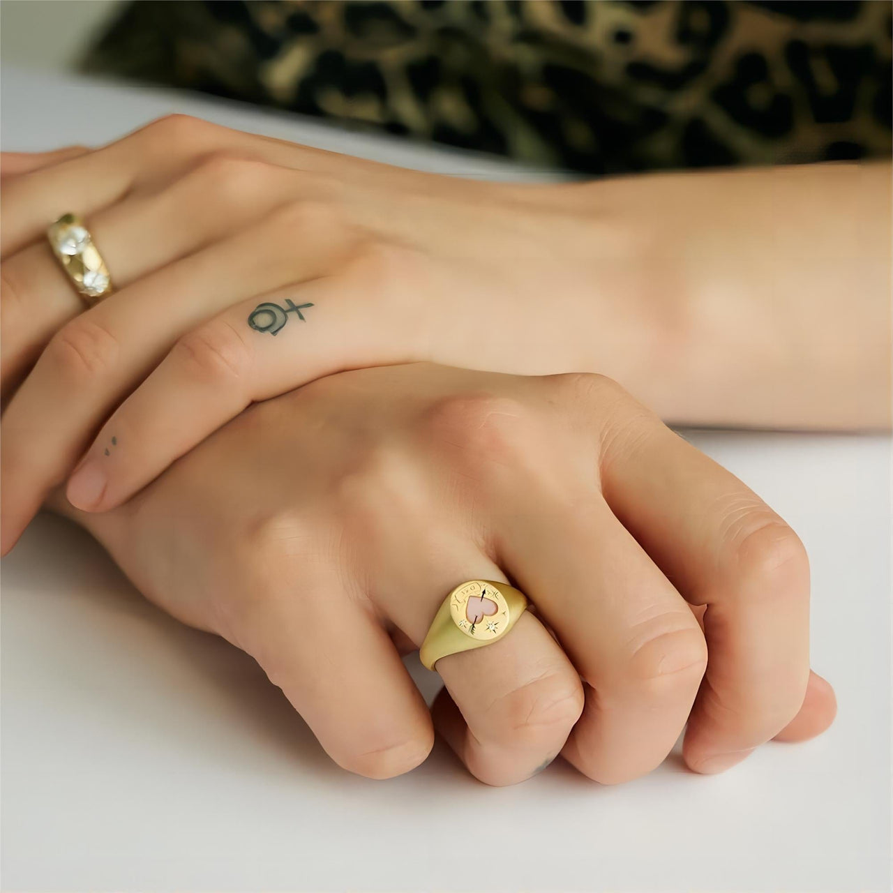 Hand Painted 24K Gold Filled Stainless Steel Arrow Heart Necklace Ring Set - ArtGalleryZen
