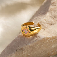 Thumbnail for Hand Painted 24K Gold Filled Stainless Steel Arrow Heart Necklace Ring Set - ArtGalleryZen