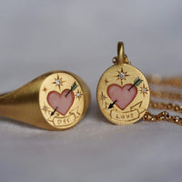 Thumbnail for Hand Painted 24K Gold Filled Stainless Steel Arrow Heart Necklace Ring Set - ArtGalleryZen