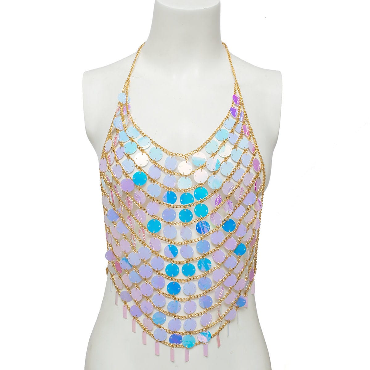Handmade Backless Colorful Sequins Body Chain Bra - ArtGalleryZen