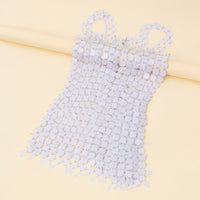 Thumbnail for Handmade Black White Sequins Tassel Patchwork Nightclub Party Strappy Dress - ArtGalleryZen