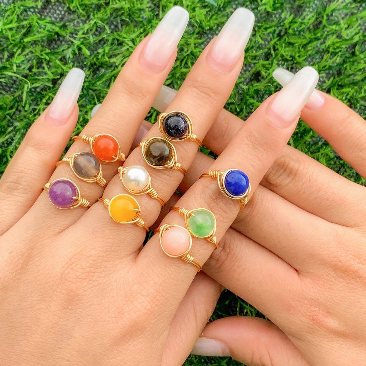 Handmade Colorful Chalcedony Stone Ring - ArtGalleryZen