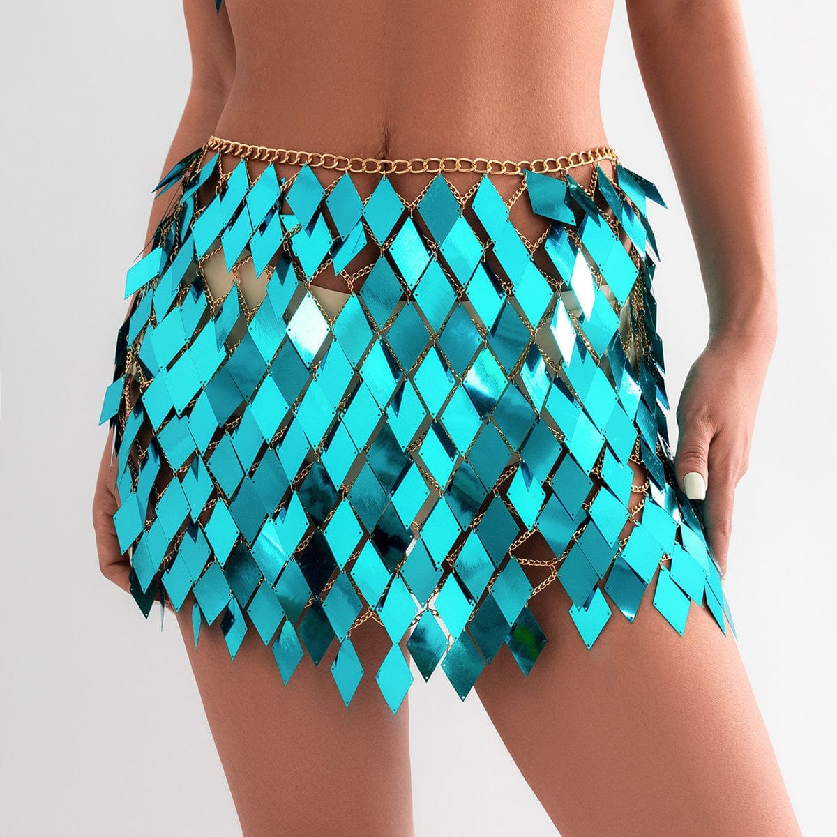 Handmade Colorful Rhombic Sequins Patchwork Strappy Nightclub Party Skirt - ArtGalleryZen