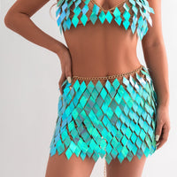 Thumbnail for Handmade Colorful Rhombic Sequins Patchwork Strappy Nightclub Party Skirt - ArtGalleryZen