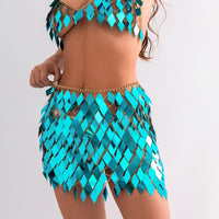 Thumbnail for Handmade Colorful Rhombic Sequins Patchwork Strappy Nightclub Party Skirt - ArtGalleryZen