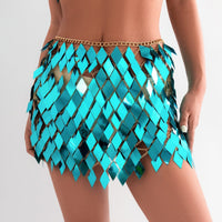 Thumbnail for Handmade Colorful Rhombic Sequins Patchwork Strappy Nightclub Party Skirt - ArtGalleryZen