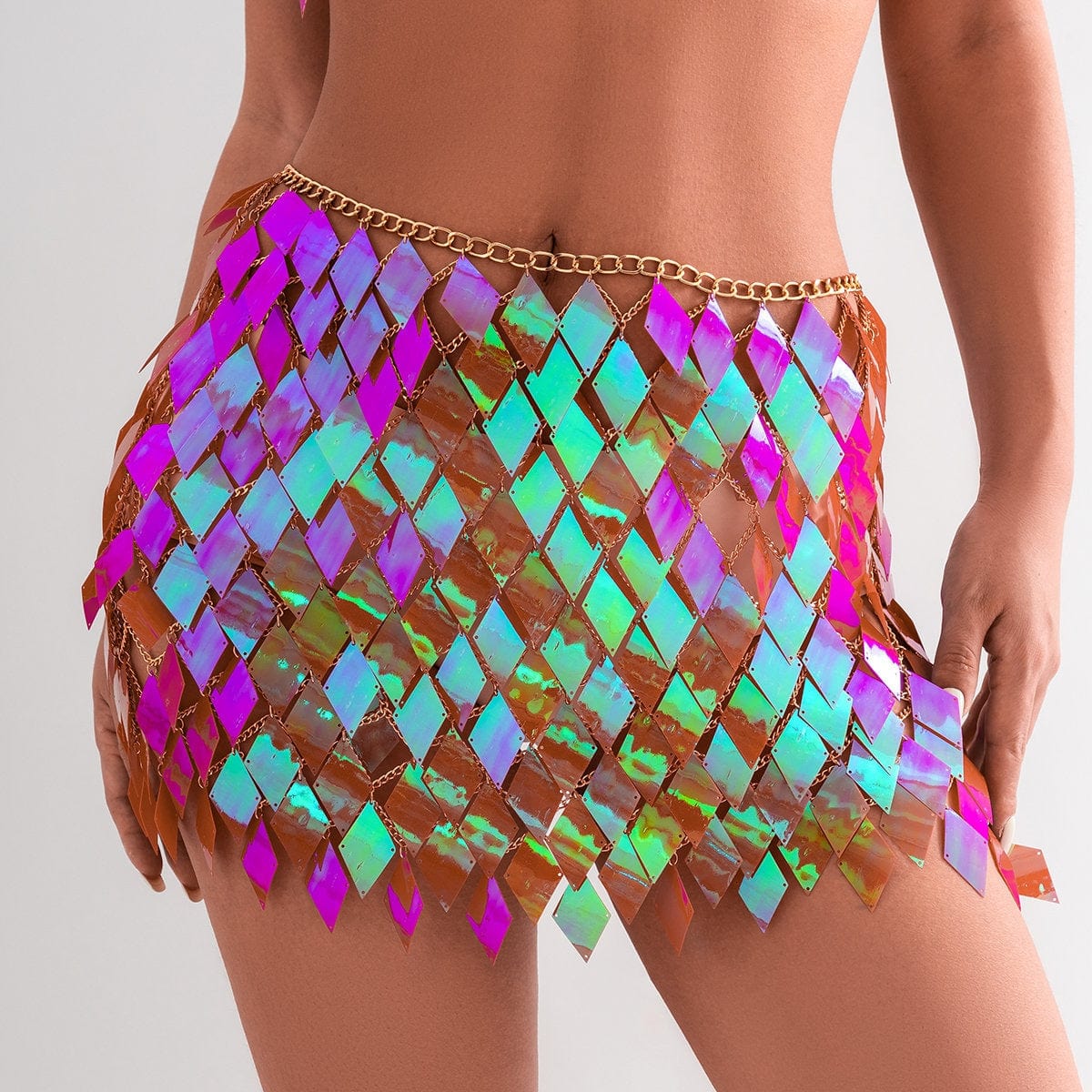 Handmade Colorful Rhombic Sequins Patchwork Strappy Nightclub Party Skirt - ArtGalleryZen