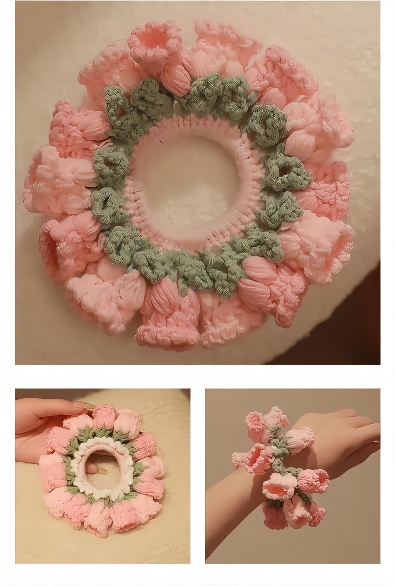 Handmade Crochet Lily Of The Valley Chignon Hair Band - ArtGalleryZen