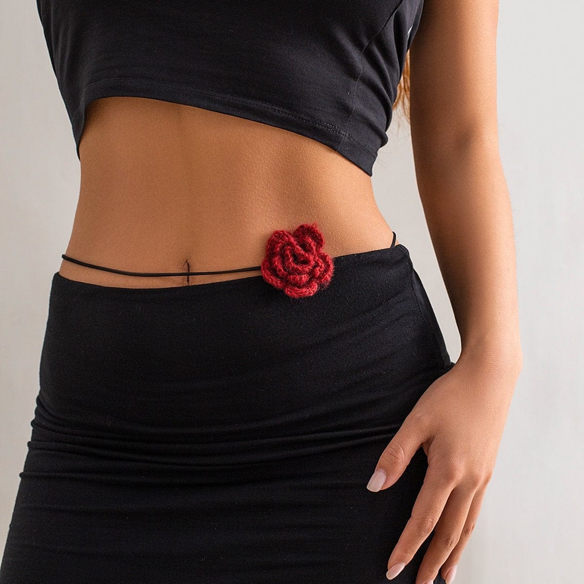 Handmade Crochet Rose Flower Belly Chain - ArtGalleryZen