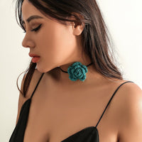 Thumbnail for Handmade Crochet Rose Flower Velvet String Collar Choker - ArtGalleryZen