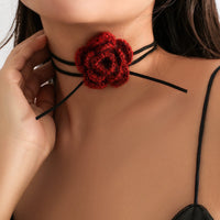 Thumbnail for Handmade Crochet Rose Flower Velvet String Collar Choker - ArtGalleryZen