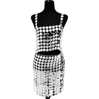 Thumbnail for Handmade Glitter Mirror Sequins Patchwork Strappy Nightclub Split Skirt - ArtGalleryZen