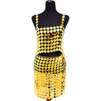 Thumbnail for Handmade Glitter Mirror Sequins Patchwork Strappy Nightclub Split Skirt - ArtGalleryZen
