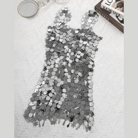 Thumbnail for Handmade Gold Silver Plated Sequins Tassel Patchwork Nightclub Party Strappy Dress - ArtGalleryZen