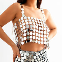 Thumbnail for Handmade Gold Silver Tone Mirror Sequins Party Tank Top - ArtGalleryZen