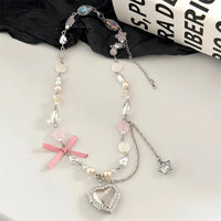 Thumbnail for Handmade Heart Locket Pendant Crystal Star Pearl Chain Choker Necklace - ArtGalleryZen