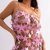 Thumbnail for Handmade Hollow Pink Black Star Sequins Sleeveless Tank Top - ArtGalleryZen