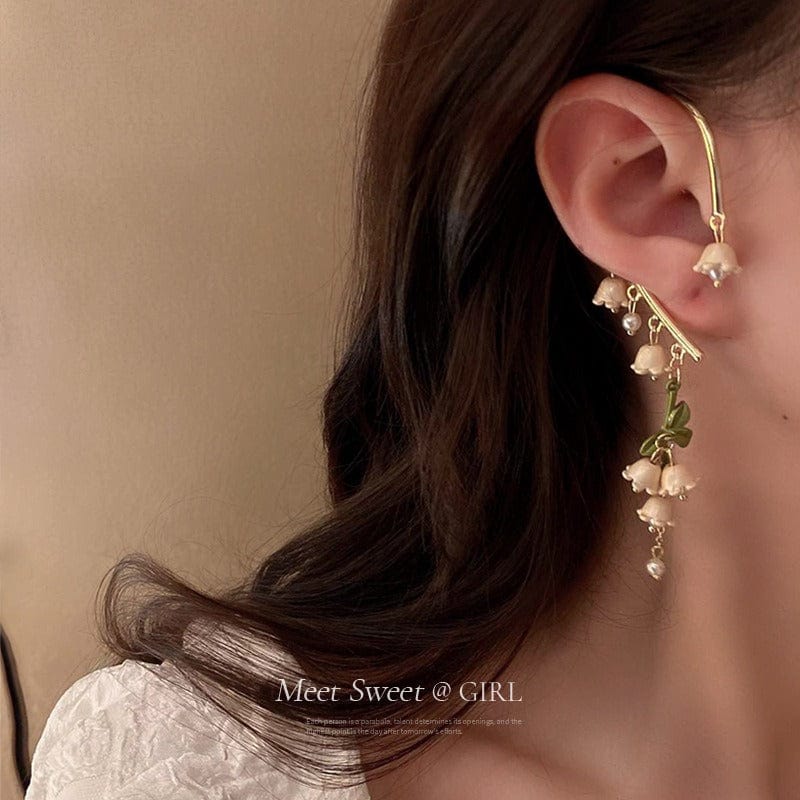 Handmade Lily Of The Valley Dangle Ear Wrap Earrings - ArtGalleryZen