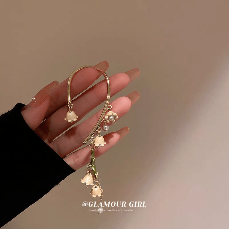 Handmade Lily Of The Valley Dangle Ear Wrap Earrings - ArtGalleryZen