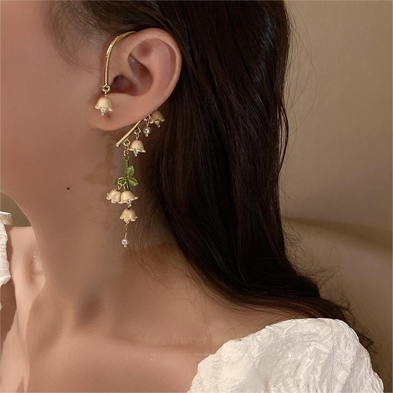 Handmade Lily Of The Valley Dangle Ear Wrap Earrings - ArtGalleryZen
