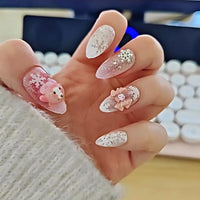 Thumbnail for Handmade My Melody Winter Snowflake 3D Press on Nails False Nail - ArtGalleryZen