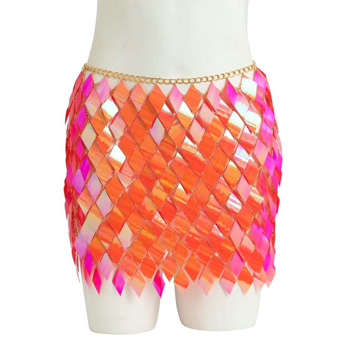 Handmade Orange Rhombic Sequins Patchwork Strappy Nightclub Party Skirt - ArtGalleryZen