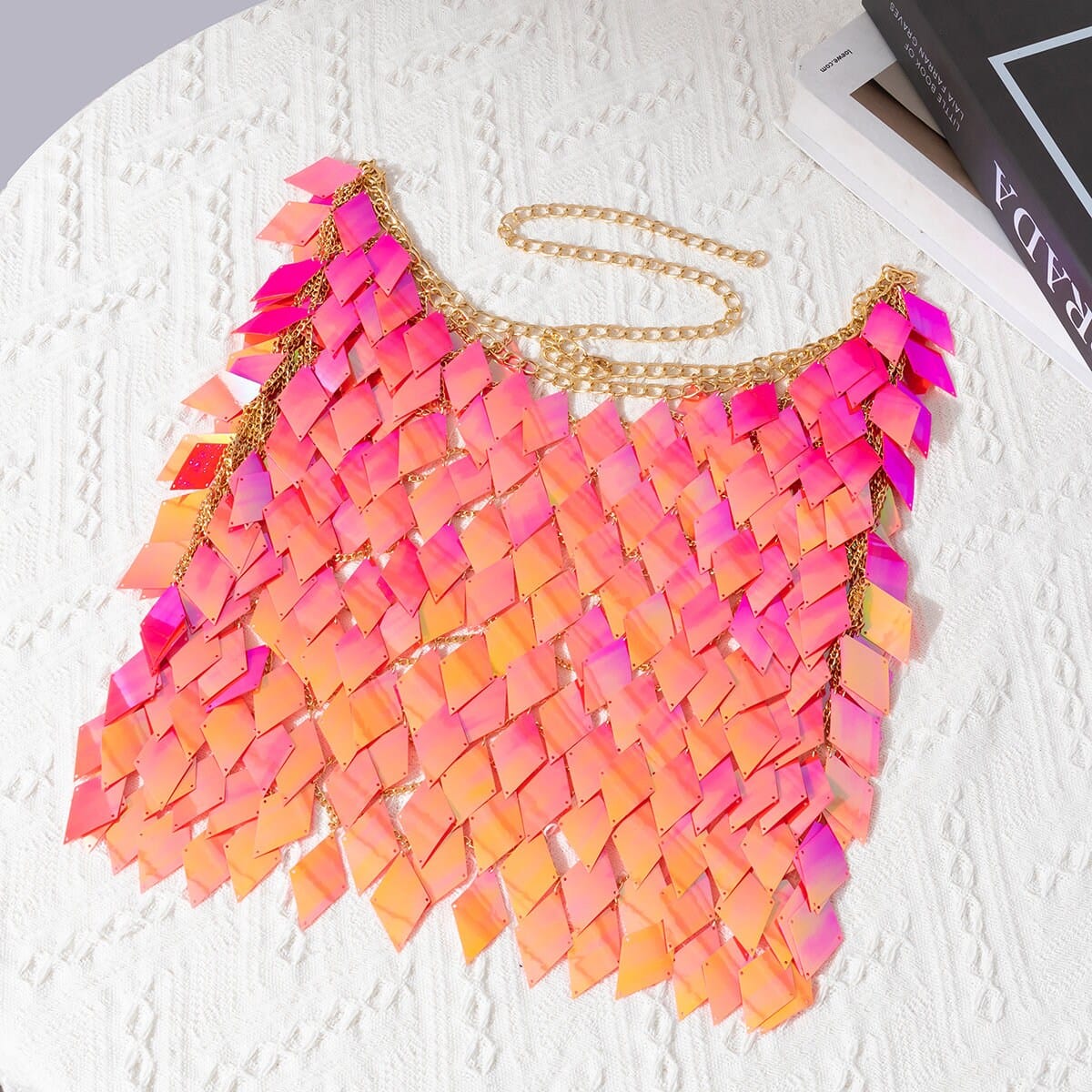 Handmade Orange Rhombic Sequins Patchwork Strappy Nightclub Party Skirt - ArtGalleryZen