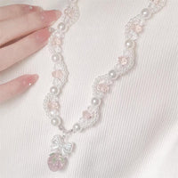 Thumbnail for Handmade Pink Crystal Strawberry Pendant Pearl Chain Choker Necklace - ArtGalleryZen