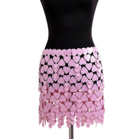 Thumbnail for Handmade Pink Heart Sequins Patchwork Strappy Nightclub Party Mini Skirt - ArtGalleryZen