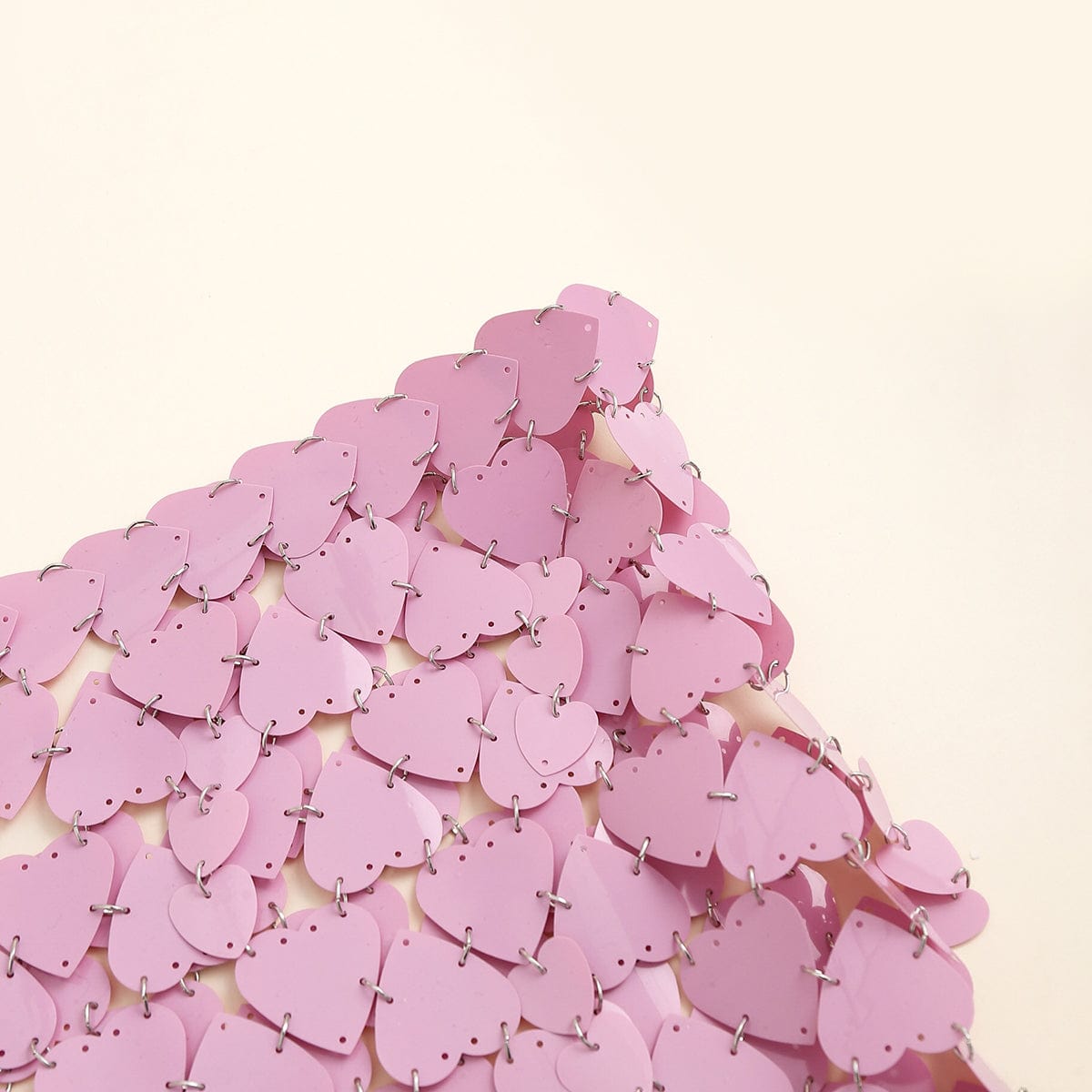 Handmade Pink Heart Sequins Patchwork Strappy Nightclub Party Mini Skirt - ArtGalleryZen